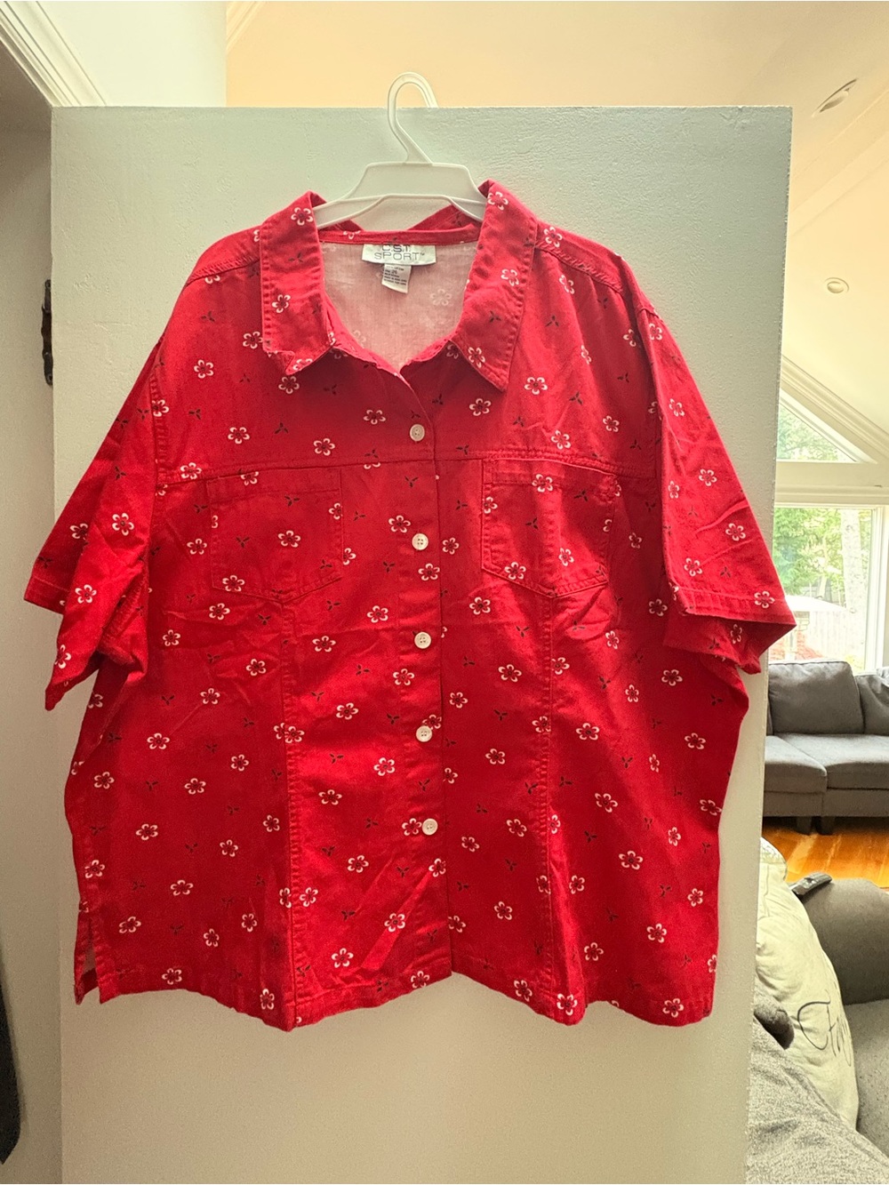 Vintage C.S.T. Sport Red Floral Button Front Shirt Womens Size 26 Cottagecore